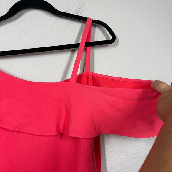 RACHEL Rachel Roy 12 Asymmetrical Ruffle Trapeze Mini Dress Pink Cold Shoulder - Picture 5 of 10